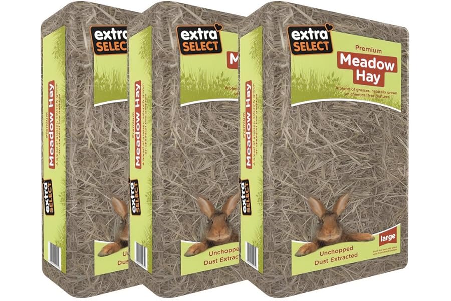 Extra Select Premium Meadow Hay for Small Animals - UK Sourced ideal Rabbit Food, Hay for Guinea Pigs, Hedgehogs, etc. - 2kg (Pack of 3, Total 6kg)