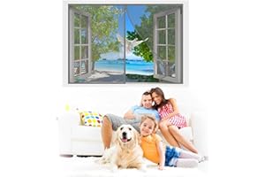 RTOTS Moustiquaire Fenêtre 125 x 85 cm Fenetre AimantéE Fermeture Automatique Rideau de Porte Animaux AcceptéS Portes De Balcon Portes Coulissantes【Gris】