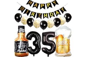 Cymeosh Ballon 35 ans Anniversaire Homme, Kit de Decoration Anniversaire 35 ans Homme Femme, Feuille Ballon de Bière Hélium Ballon Whisky pour Décoration de Fête de 35 ans Anniversaire