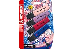 STABILO BOSS ORIGINAL NatureCOLORS Wildflower Edition - Surligneur - Blister carton x 4 surligneurs - rose pivoine, bleu chardon, mauve glycine, rouge dahlia
