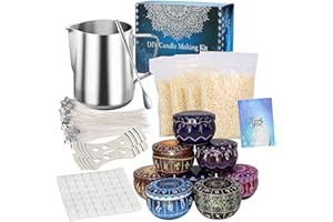 BringLuck2U Kit per la produzione di candele, accessori fai da te, set regalo, con cera d'api da 500 g, stoppini, latta, porta stoppino, crogiolo, cucchiaio da mescolare