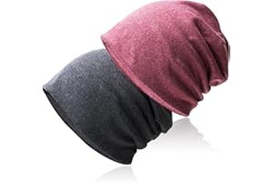 Hurinan Slouch Beanie Hat, 2 Packs Unisex Jersey Skull Cap Classic Baggy Hat Lightweight and Soft Knitted Cotton Hat Headwear for Men & Women