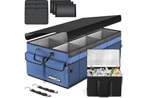FORTEM Organizador Maletero Coche con Bolsa Térmica, Caja Plegable SUV con Compartimentos, Accesorios Auto Mujer Hombre, Tela Oxford 600D, Base Antideslizante, Correas, Tapa Suave (105L)