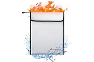 UBAYMAX Upgraded Fireproof Document Bag (2200℉) Two Pockets, Water Resistant Storage Bag with Zipper Reflective Strips, Fire Safe Storage for Valuables, A4 File, Passports and Tablet