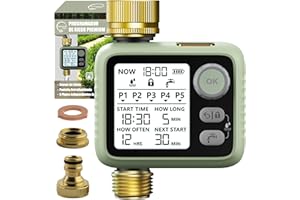 GREEN GOF Programador de Riego Premium - Conectores de Latón - Sensor de Lluvia - Pantalla Retroiluminada - Temporizador de Bajo Consumo a Pilas - 5 Programas Independientes - Fácil e Intuitivo.