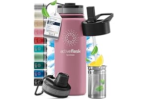 BEMAXX Botella de Agua Térmica ACTIVE FLASK + Pajita (3 Tapones) sin BPA - 1l & 500ml | Frasco Termo de Acero Inoxidable + Aislamiento Vacío | Cantimplora Aislada Bicicleta Deporte Caliente Fría Café Té