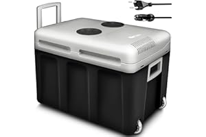 tillvex Glacière électrique 40 l avec roulettes | Mini réfrigérateur 230 V et 12 V pour Voiture, Voiture, Camping, Refroidissement et Chaleur | Mode ECO