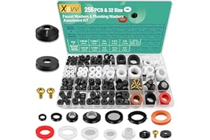 XBVV 32 Size 258 PC Faucet and Plumbing Rubber Washers Assortment Kit for Assorted Garden Hose Valve Spigot Adapter Splitter Outdoor Faucet Bibb Shower Hose Gasket Repair