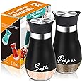 Arrozon Salt and Pepper Shakers Set,4 oz Glass Bottom Salt Pepper Shaker with Stainless Steel Lid for Kitchen Gadgets Cooking Table, RV, Camp,BBQ Refillable Design (Black)