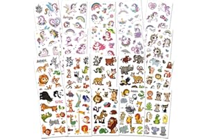 ZYCBERNOI Temporary Tattoos for Kids, 20 Sheets Kids Temporary Tattoos - Waterproof & Long Lasting, Party Bag Fillers, Geburtstag Party Geschenk Kleine, Hautfreundliche Temporäre (Unicorn & Animal)