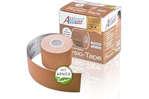 ‎AKTIMED AKTIMED Tape PLUS Kinesiologie Tape – Sporttape mit pflanzlichem Extrakt Arnica D6* – patentiertes Physiotape Dermatest „sehr gut“ – Kinesiologie Tapes elastisch & wasserfest (beige)