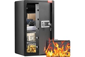 VEVOR Caja Fuerte de 113,27 L con Una Puerta, Cerradura con Llave, Contraseña, Bolsa Ignífuga, Estante para Llaves, Luz LED y 2 Divisores para Dinero, Documentos, Joyas y Objetos de Valor, Negro