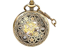 BOSHIYA Herren Taschenuhr Mechanische Leuchtende Vintage Steampunk Skelett Halbjäger Handaufzug Mechanische Taschenuhr mit Kette für Herren