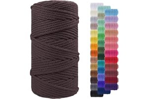 LEREATI Corde Macramé 5mm x 100m, Fil Macramé Corde Coton Naturelle, Grosse Ficelle Cordelette 5mm Cordon Macramé pour Macrame Mural, Porte Plante, Bricolage, Décoration Boho (Marron)