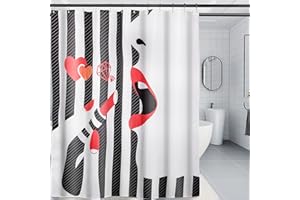 Carttiya Cortina de Ducha Poliéster Divertida,Cortina de Baño Impermeable Resistente al Moho,Cortina Bañera Lavable con Estampado de Labios Rojos 180 x 180 cm con 12 Ganchos de Metal Antioxidantes