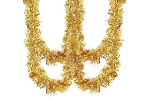 LOMIMOS Lameta na choinkę 10M, szerokość 9CM, girlandy świąteczne na choinkę, przyjęcie świąteczne, przyjęcie urodzinowe, dekoracja (złote)