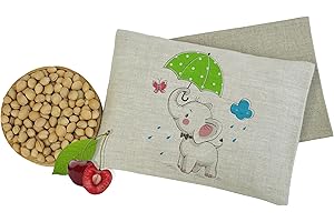 MARKUS Linen Coussin Chauffant en Noyaux de Cerises pour Bébés, Enfants - Micro-ondes, Four - Coussin à Grains avec Housse en Lin - Bouillotte Sèche avec Motif d'éléphant - Petit - 12x18 cm