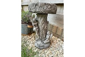 BURGESS HOME & GARDEN Statua in pietra da bagno con uccello fata | ornamento da giardino vintage per esterni