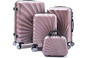 R.Leone Valigia da 1 Fino a Set 4 Trolley Rigido grande, medio, bagaglio a mano e beauty case 8 ruote in ABS 2092 (Rose Gold, M Media)