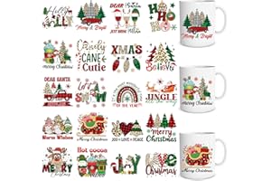 Eiapadeor Christmas Plaid Rub on Transfer Stickers 20 Sheets Christmas Santa UV DTF Cup Wraps, Xmas Gnomes UVDTF Wraps, Waterproof Rub on Decals for Glass Cups Mug, DIY Transfer Crafts