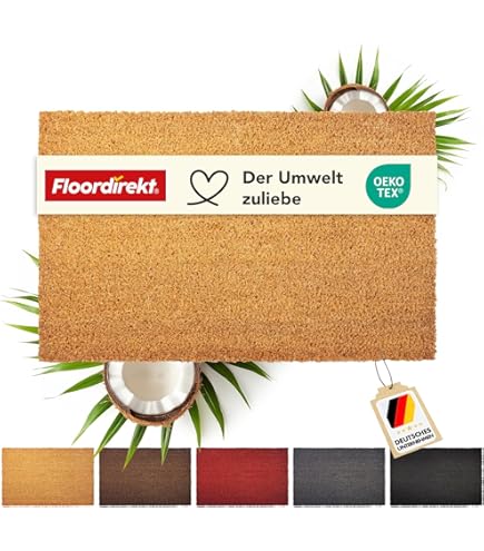 KARAT Kokosdeurmat, deurmat, vuil-vasthoudende mat, kokosmat met antislip achterkant (rood, 65 x 100 cm, 2,4 cm dik