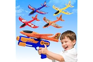 ZENDSTANDING 4Pack Airplane Launcher Toys, Kid Outdoor Garden Games Foam Glider Airplane Catapult for Boys Toys Age 3 4 5 6 7 8 9 Year Old, 2 Flight Modes with DIY Stickers, Gifts for Boys Birthday Xmas Party