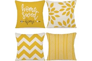 ZWJD Federe Confezione da 4 Decorativi Copricuscini Fodere Cotone Biancheria 50x50cm Quadrate per Cuscino per Divano Sedia Cuscini Camera da Letto Cuscini Arredo (50x50cm, Giallo)