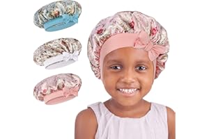 WEIPAO Kids Satin Bonnet - 3 Packs Baby Bonnet for Curly Hair Silk Sleep Cap with Adjustable Elasticated Soft Band for Child Toddler Baby