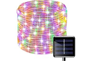 100 LEDs Solar Rope String Lights,KINGCOO Waterproof 39ft/12M Copper Wire Outdoor Tube Fairy String Lights for Christmas Garden Yard Path Fence Tree Backyard (Multi)
