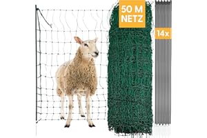 Agrarzone siatka dla owiec ogrodzenie elektryczne dla owiec zielone 50m x 90cm | Elektryczne ogrodzenie pastwiska z podwójnym szpikulcem i palikami | Ogrodzenie ochronne dla owiec kóz jagniąt