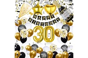 WAZIWE Luftballons 30. Geburtstag, Deko 30 Geburtstag Mann Frau, Geburtstagsdeko Schwarz Gold, Deko 30. Geburtstag Frau Männer, Konfetti Geburtstag Deko Mann Frau, Streudeko Geburtstag