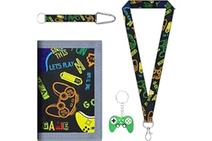 Riceel Brustbeutel Kinder, Portemonnaie Jungen Geldbörse mit Umhängeband und Schlüsselanhänger Schlank Kinder Portemonnaie mit Reißverschlusstasche für Jungen von 4-12 Spielkonsolen