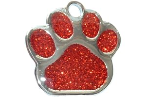 AJ In The Forest Red 27mm Glitter Paw Design Pet Id Tag, Dog, Cat, Free Engraving and P&P