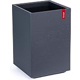 KONZEPT Large Planter with Wheels, 15.7 &times; 15.7 &times; 60 cm, Anthracite | In concrete look, made of plastic, with integrated drain