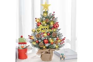 NXPZ Mini Choinka Świąteczna, 55 cm Mała Sztuczna Choinka, Choinka na Stół, z Oświetleniem LED i Zawieszkami Dekoracyjnymi, do Domowego Wnętrza DIY Dekoracji Świątecznej