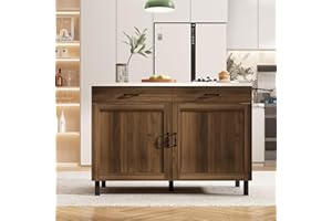 DEZAGCE Isola cucina con piano di lavoro, armadio da cucina a cassetti, tavolo centrale con ante e cassetti, buffet marrone e bianco, 120x60x85 cm, MDF