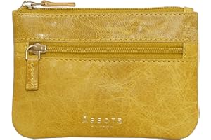 ASSOTS Genuine Soft Real Leather Coin Purse with Multiple Zips for Women Accessory Mini Pouch (Mary Yellow)