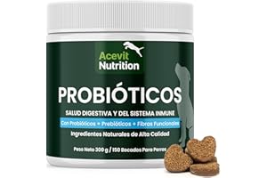 ACEVIT NUTRITION Probióticos Perros, 150 uds, 100% Natural con Prebióticos y Fibra, Flora Intestinal y Digestión, Combate Diarrea, Gases y Vómitos, Refuerzo Inmunológico, Previene Enfermedades, Fórmula Veterinaria