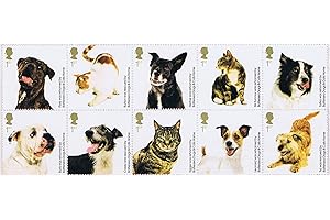 Dog and Cat Stamps for Postage - 10 x Royal Mail 1st Class Stamps. 2010 Battersea Dogs and Cats Home stamps featuring rescued Dogs and Cats Y