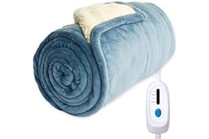 JET'S HOME Heizdecke mit Abschaltautomatik 130 x 180cm-Elektrische Wärmedecke Bett 4 Heizstufen Up-to-8 Stunden Auto-Off-Timer Überhitzungsschutz, Kuscheldeckefür Home & Office Waschbar- blau