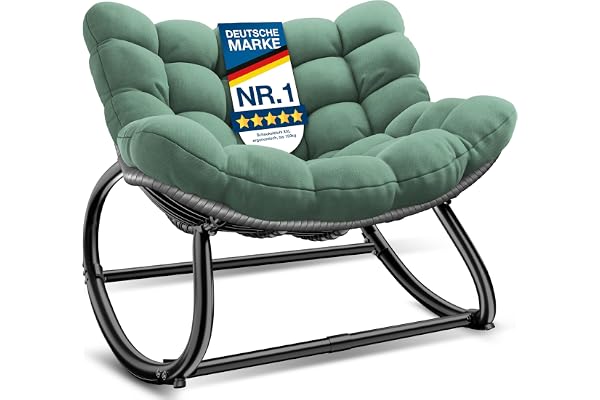 KESSER® Gungstol XXL utomhus, ergonomisk gungfåtölj med sittdyna för inomhus- och utomhusbruk, relaxfåtölj trädgård, balkongfåtölj, väderbeständig trädgårdsstol, bekväm, halkfri, upp till 150 kg