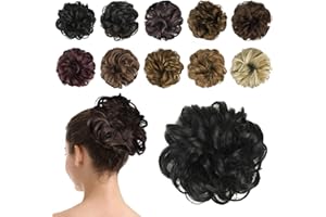 BARSDAR Postiche Chignon Cheveux Naturel Chignon Effet Decoiffe MéChéS Bouclé Chouchous Extensions de Cheveux Scrunchies OnduléS Donut Mariage pour Femme 40g