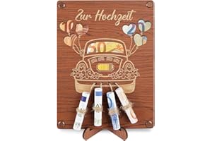 ARTREE Geldgeschenke Holz, Geldgeschenk Hochzeit für Brautpaar, Kreative Hochzeitsgeschenk Verpackung für Brautpaar, Hochzeits, Flitterwochen, Paargeschenk Holz Hochzeitskarte (Hochzeitsfahrzeug)