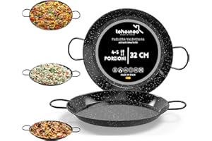 TEHORNEO Padella per Paella, Paellera Induzione 32 cm Acciaio Smaltato 4-5 porzioni, Paellera, Padella Paella, Pentola per Paella, Pentola Paella, Paella, Padella per Paella Induzione 32 cm