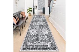 Enyhom Runner Rugs for Hallway 80 X 200cm Washable Extra Long Entryway Runner-Soft Laundry Hallway Runner Non Slip Vintage Kitchen Carpet Runners for Bathroom Entrance Bedroom, Dark Grey