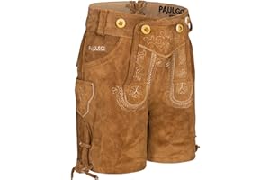 PAULGOS Kinder Trachten Lederhose + Träger, Echtes Leder, Kurz in 2 Farben Gr. 86-164