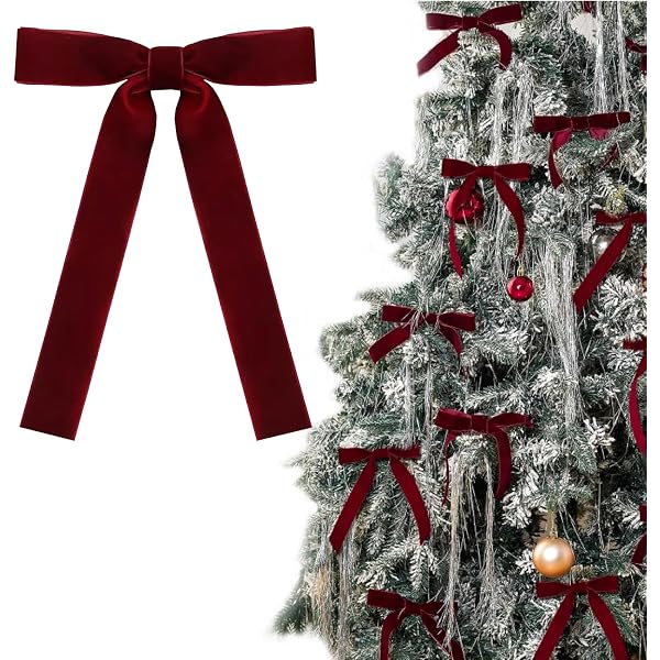 12 Fiocchi Di Velluto Per Albero Di Natale - Decorazione Rossa Brillante, Con Laccio Per Appendere