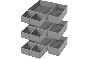 TOUYINGER Clothes Drawer Organiser Foldable, Set of 12 Storage Boxes Fabric for Wardrobe, Drawer Dividers For Underwear, Sock, Tie, Bras, Scarves, Clothing