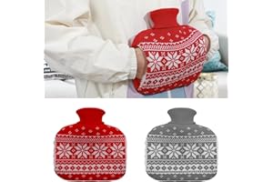 Auniq 2 Pcs Hot Water Bottle with Knitted Cover, 1L Knitted Hot Water Bag Rubber Warm Water Bag with Hand Pocket, UK Warm Water Bottle for Neck, Shoulder Pain & Hand Feet Warmer Winter Christmas Gifts