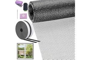 XCMVCN Fliegengitter Fenster 100X200cm Schwarz, Schneidbar Fliegennetz Meterware, mit 10M Klettverschluss Fiberglas Insektenschutz Fenster Verwendet Geeignet für alle Arten von Türen und Fenstern